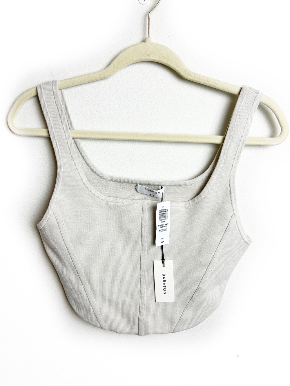 NWT Babaton Sculpt Knit Bustier Crop Tank Pearl L